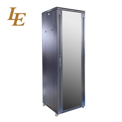 19Inch 42U Tempered Glass Front Door and Solid Metal Rear Door with Handle Locks Racks RAL9004 Black