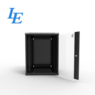 19 pollici Standard 6U 9U 600x550mm 600x600mm Doppia sezione Cerniera Tipo RAL9004 Armoire montata su parete nera con porta anteriore in vetro temperato e pannelli laterali rimovibili