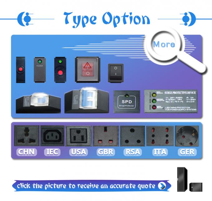 19 pollici di alluminio nero IEC Tipo 6 vie 8 prese C13 C14 Unità di distribuzione di energia 16Amp/32Amp Con presa di comando disponibile IEC320 Smart Socket PDU 3